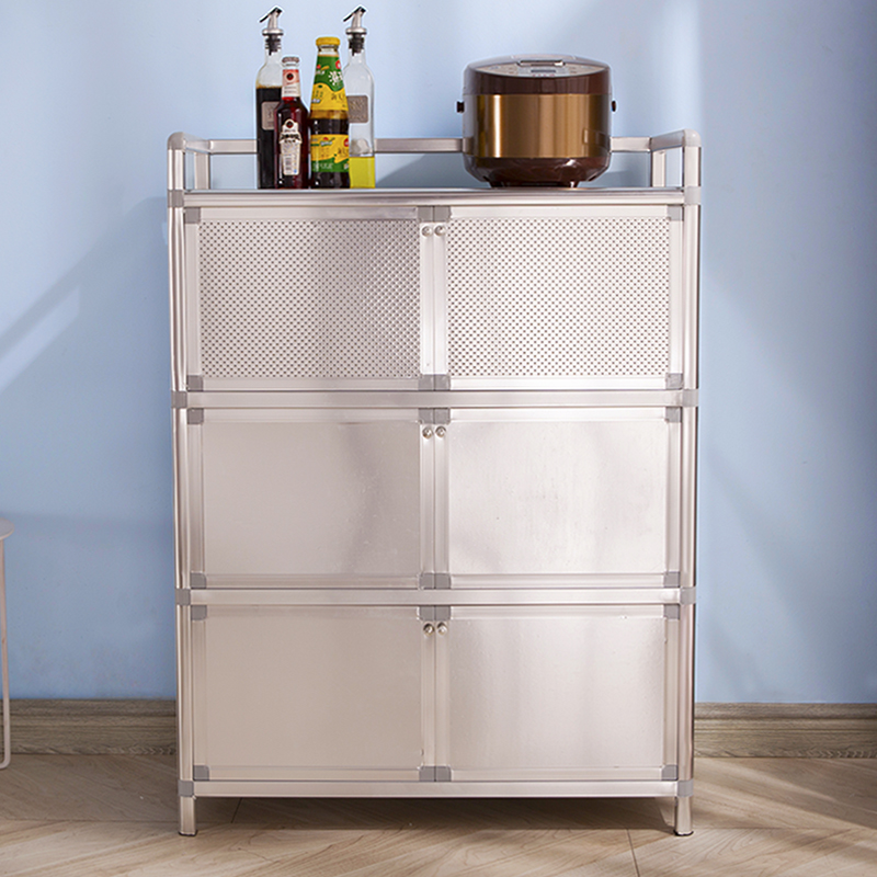 碗柜不锈钢家用厨房橱柜铝合金收纳柜子储物柜多功能餐边柜