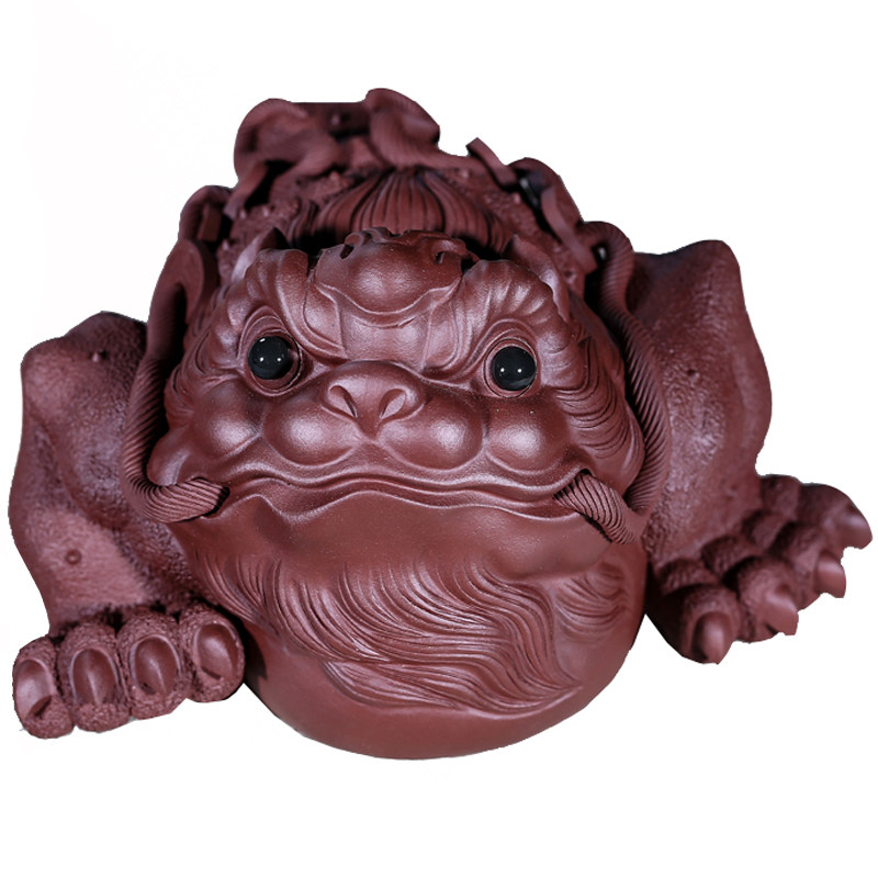 祁地狮王大嘴蟾蜍招财三足金蟾王宜兴紫砂茶宠摆件茶宠摆件