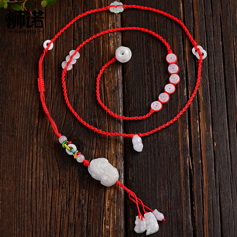 狮诺翡翠玉石貔貅红绳腰链牛年手工编织腰带其它首饰