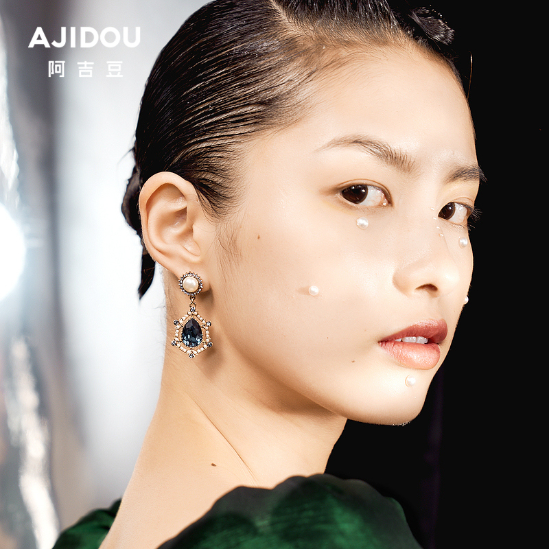复古阿吉豆华丽珍珠大水水晶吊坠耳环精致公主耳环