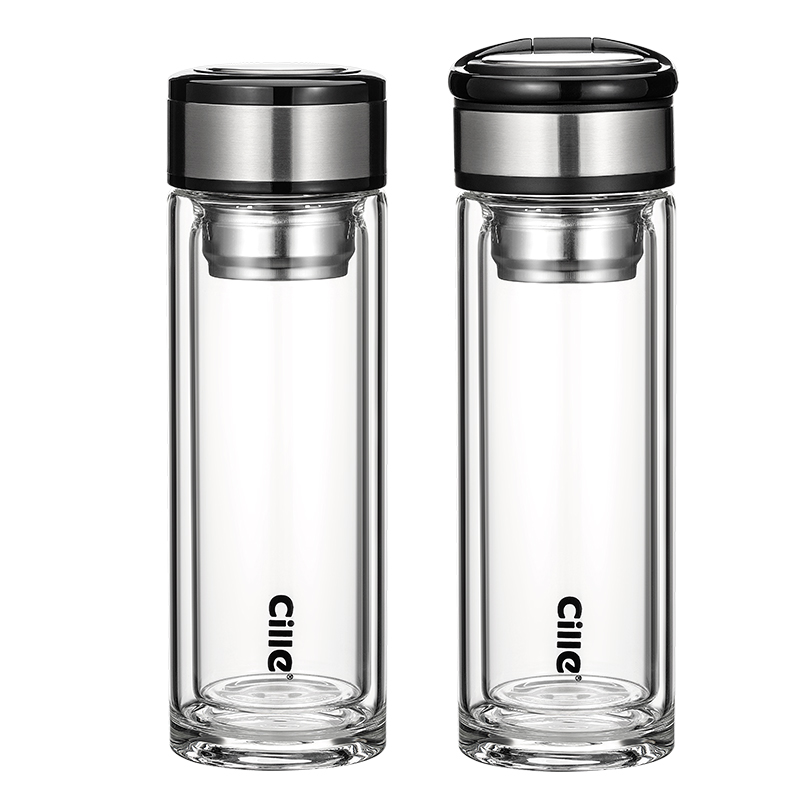 希乐双层玻璃杯男女便携水杯隔热热带盖过过滤玻璃杯