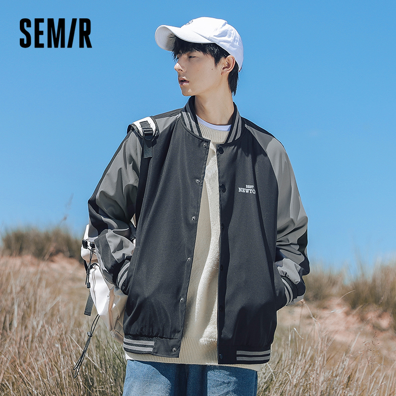 森马情侣外套男春秋棒球服男装2022新款宽松衣服拼接撞色潮流夹克