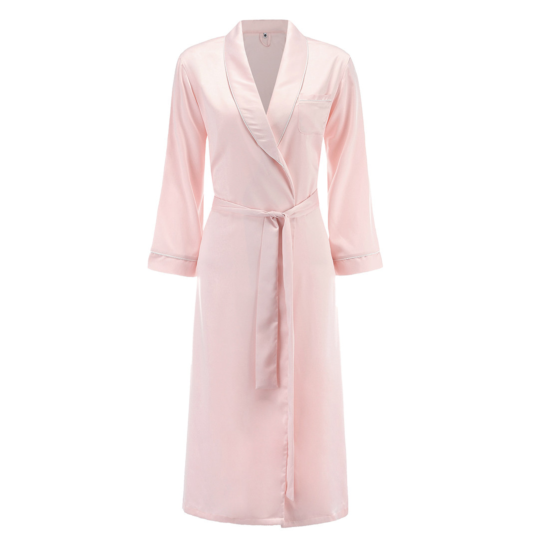 轻奢华欧美女性感睡袍丝质绸缎中长款薄款睡衣睡袍