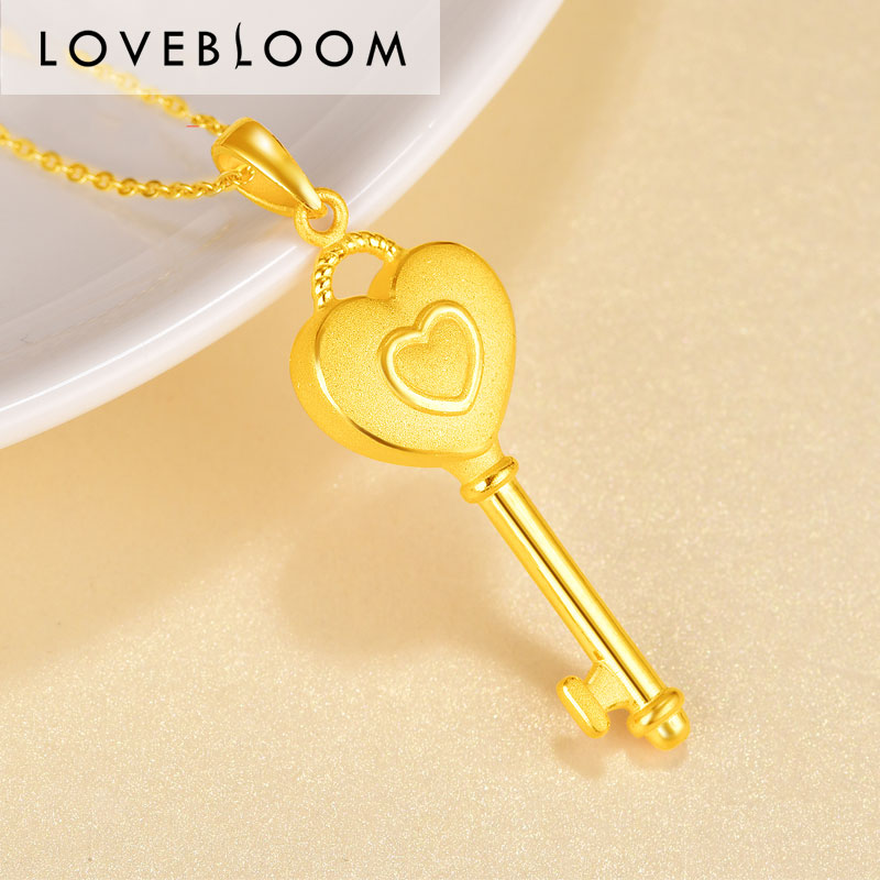 金钥匙纯金金锁锁匙金锁匙坠子9999吊坠足金硬金颈饰