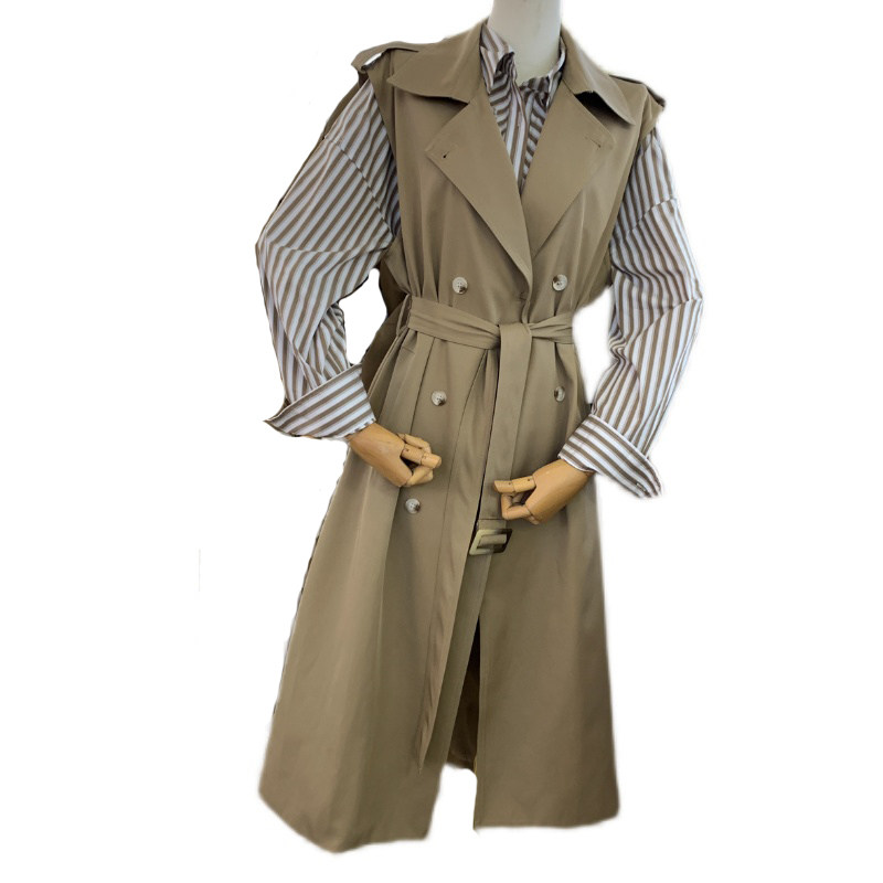 无袖风衣外套女韩版春秋新款英伦绑带垂感坎肩风衣