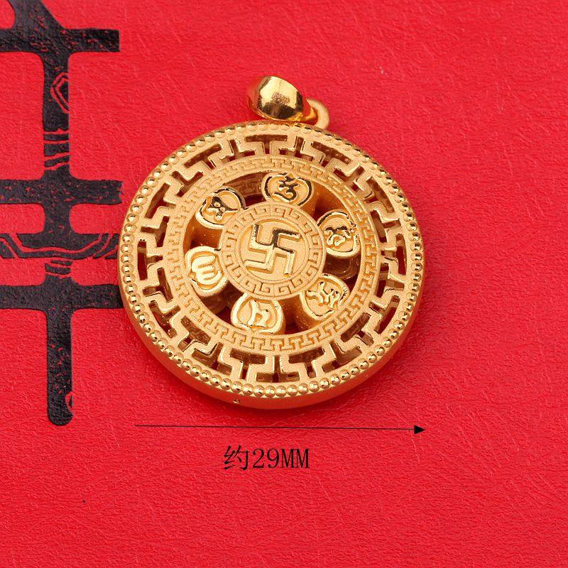 吊坠女款平安扣圆形镂空万字硬金3d喜伴真言颈饰