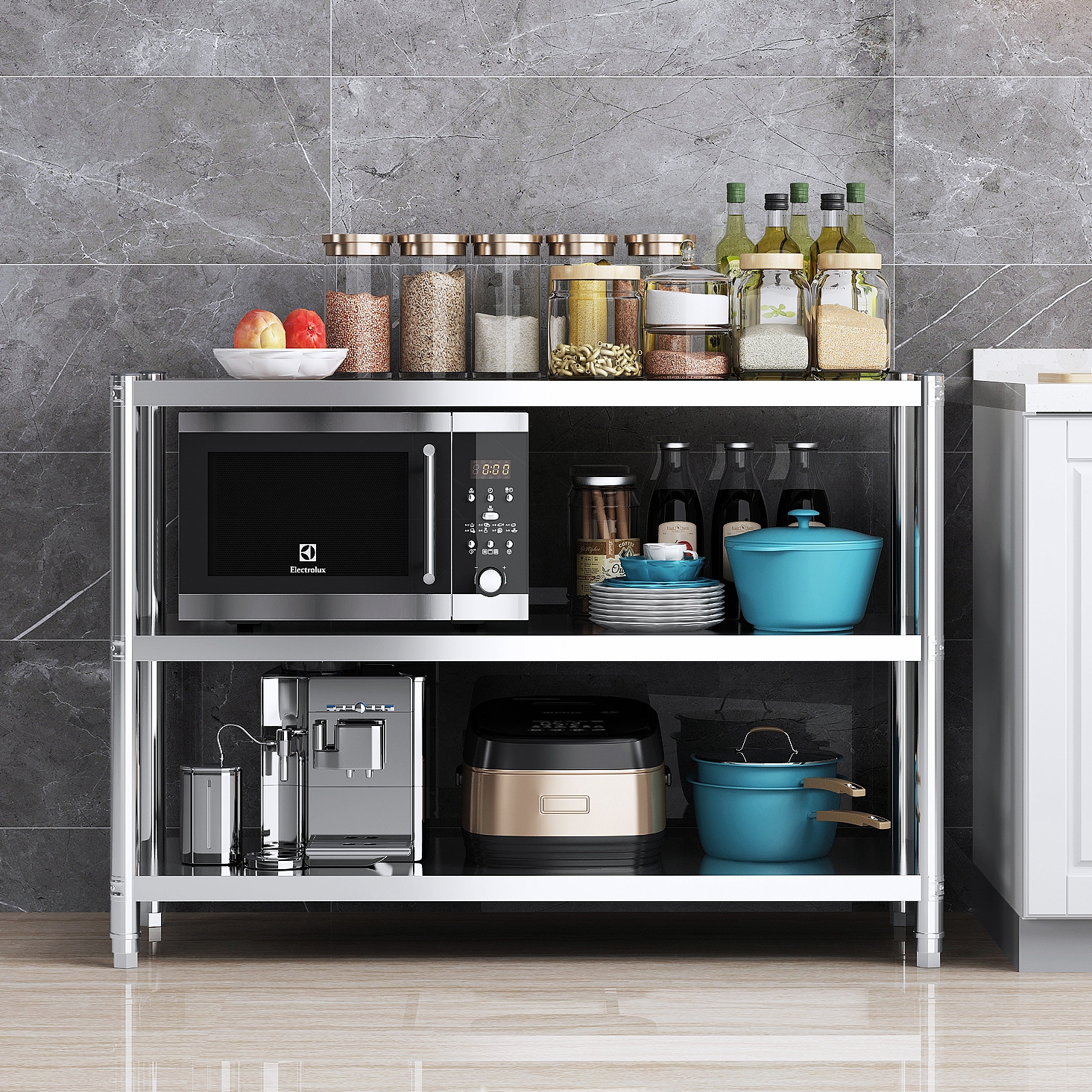 厨房置物架不锈钢货架橱柜多功能收纳三层灶台台架厨房置物架