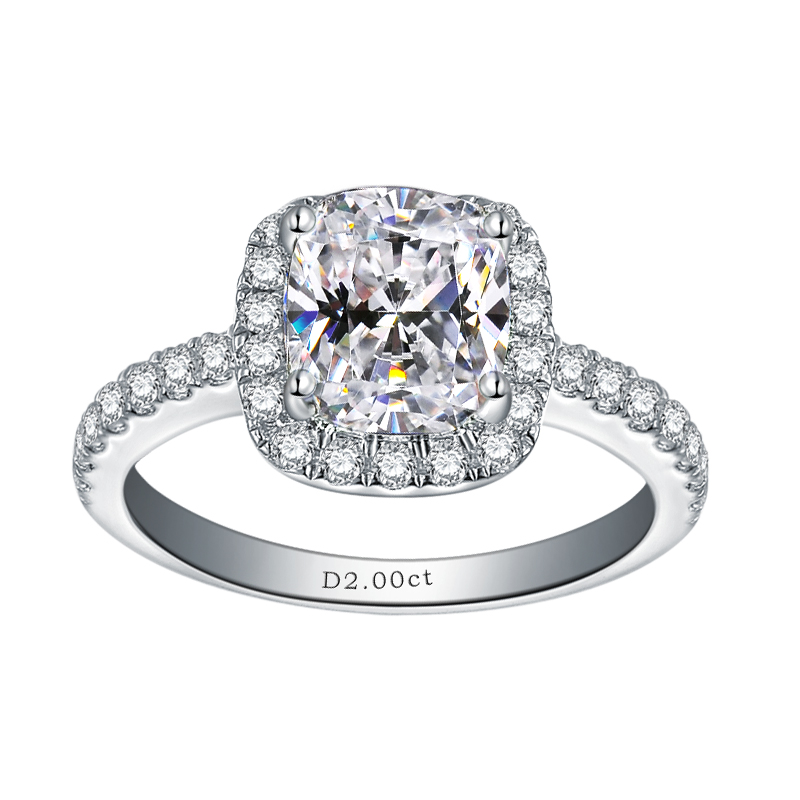 公主镶银莫桑金莫桑18k黄钻戒指钻石枕形群方形戒指