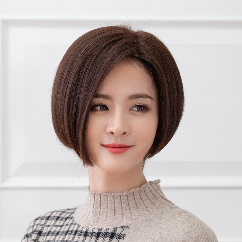 黛美丝假发女短发真人发丝偏分短直发假发女bobo头发型真发假发套