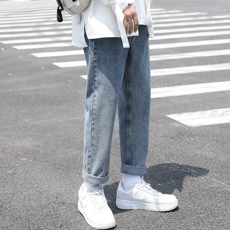 浅色牛仔裤男宽松直筒夏季ins潮牌阔腿裤九分裤男士潮流薄款裤子