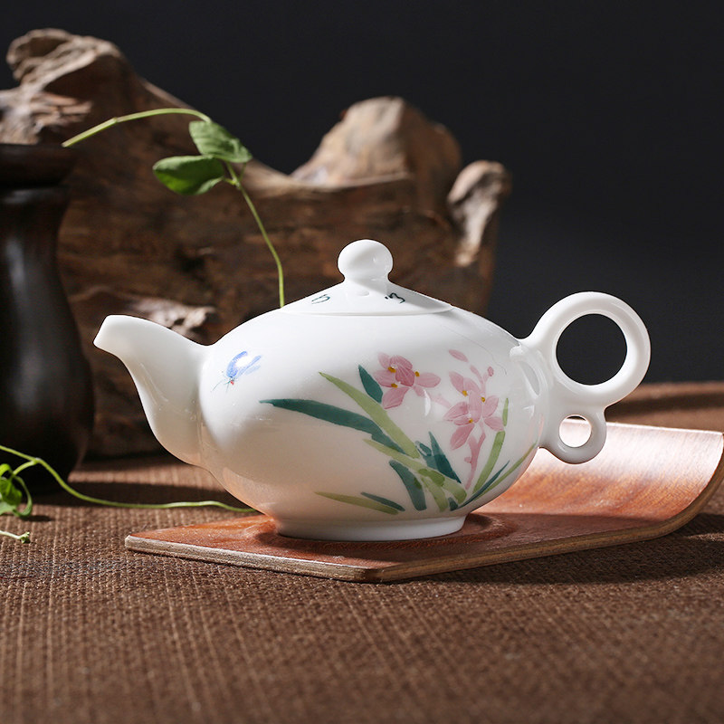 红叶 景德镇陶瓷功夫茶具日常送礼套装瓷器含茶杯茶壶8头五彩兰花