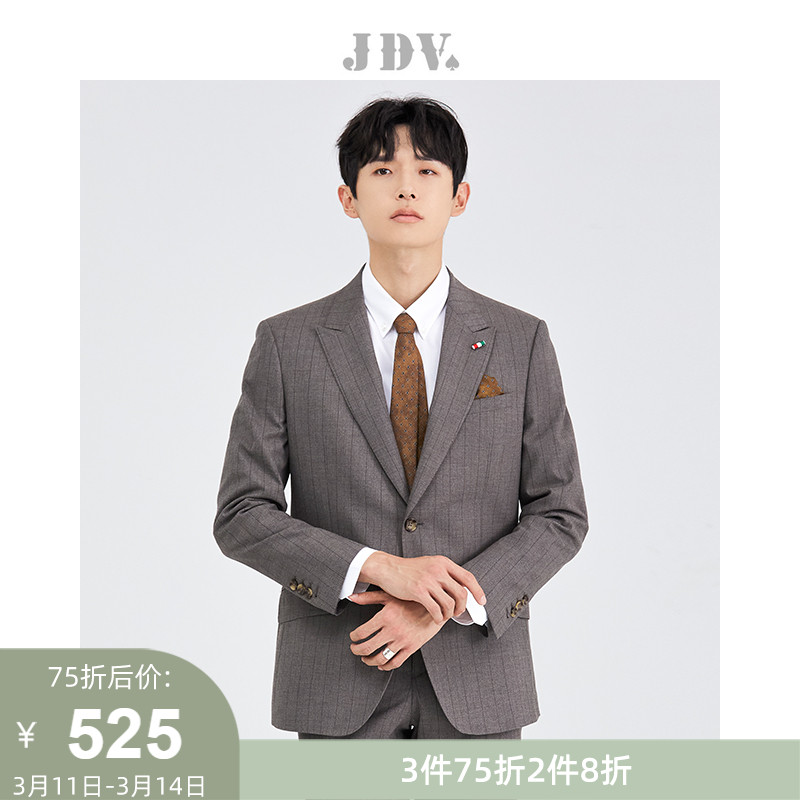 JDV男装春秋新品经典单排扣竖条纹戗驳领职场通勤西装西服外套