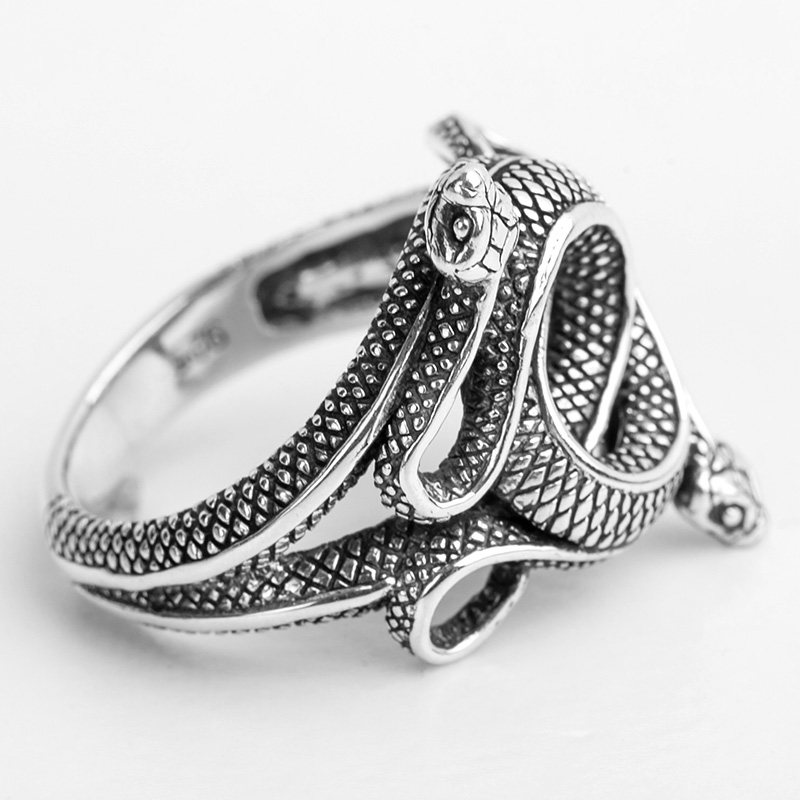 ruibeila925个性双蛇生肖戒指男女女士复古朋克泰银指戒指