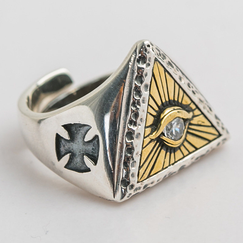 ruibeila925银个性上帝之眼三角形开口戒指男女复古时尚潮流潮人