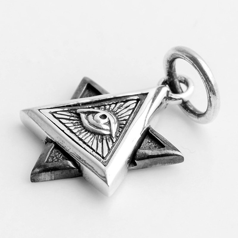 ruibeila欧美个性上帝之眼吊坠男女925银复古创意六芒星项链潮酷