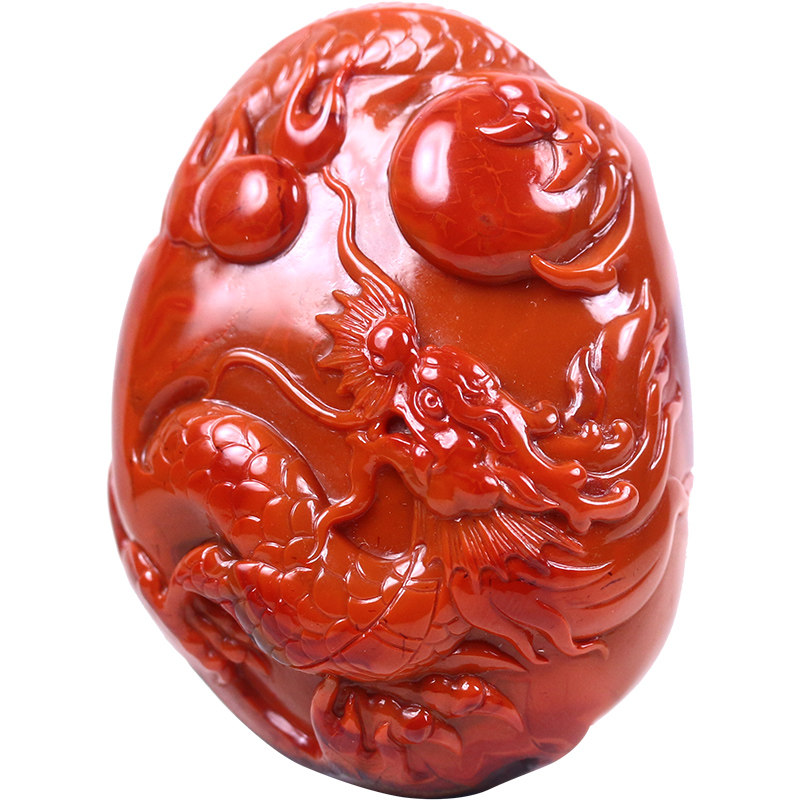 melinda戏珠雕刻龙雕刻生肖吊坠神龙红满柿子玛瑙项坠