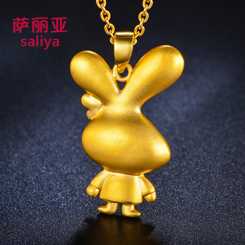 黄金吊坠动物3d硬足金999项坠时尚可爱小兔子挂坠礼物小萌兔