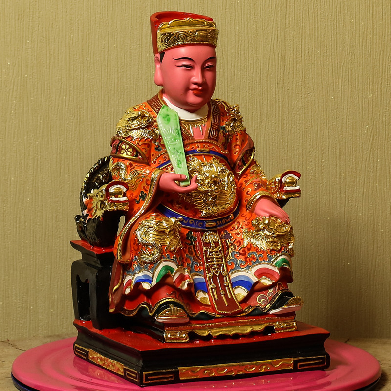 供奉班德拉斯司命灶君王爷神像摆件香樟手工彩绘摆件