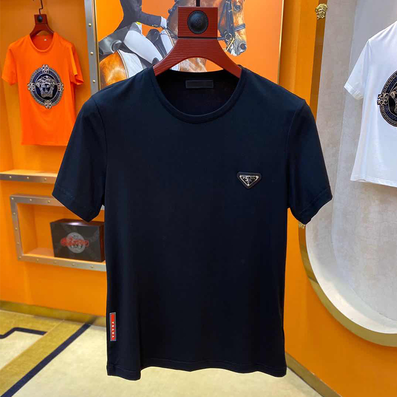 休闲字母流行潮牌徽章T恤纯色22夏季新款短袖男女装圆领半袖衫ins