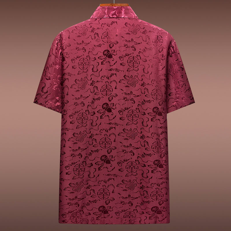 婚礼真丝丝绸唐装短袖上衣爸爸礼服老人祝寿唐装