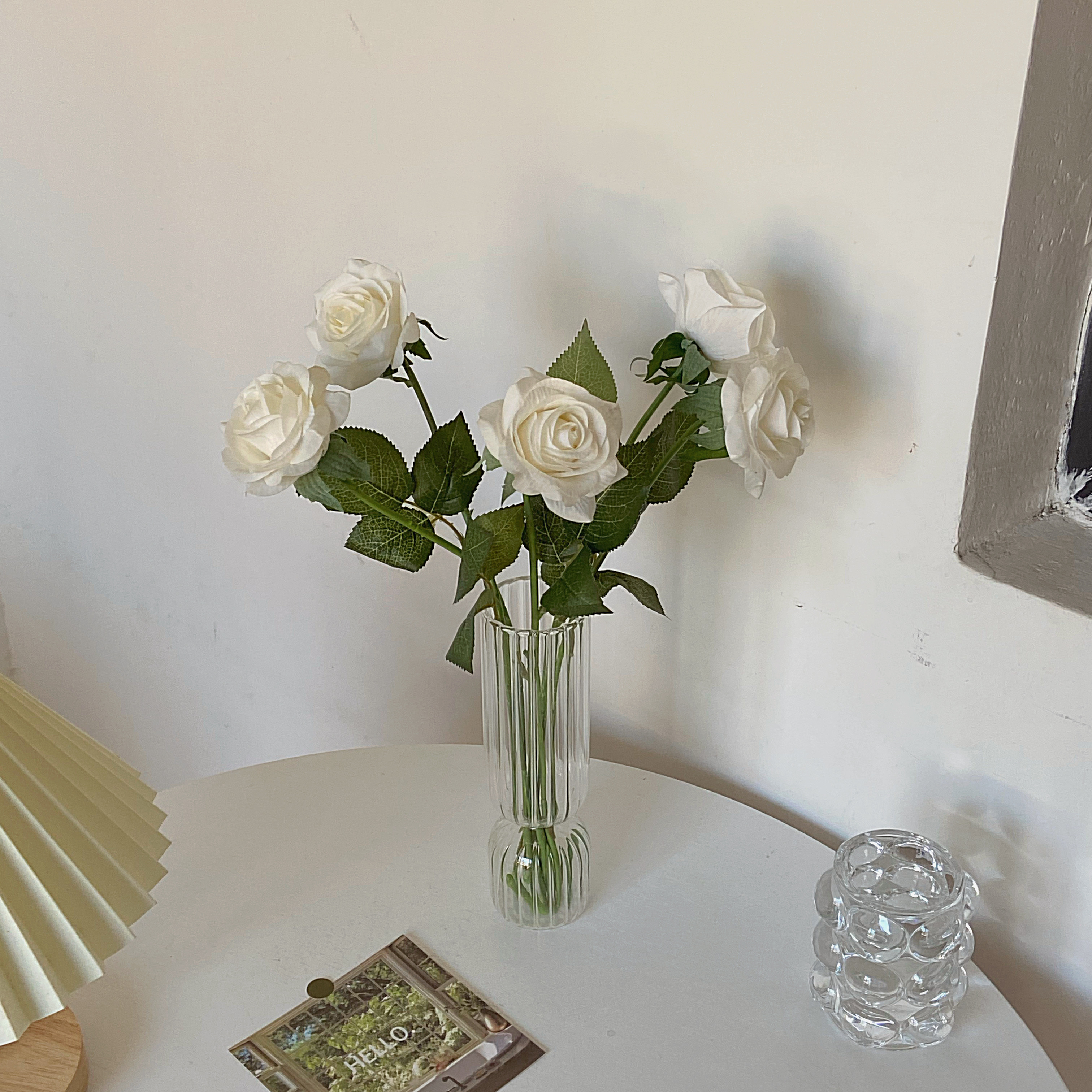 番茄森森法式复古竖条条纹透明玻璃花瓶ins花瓶