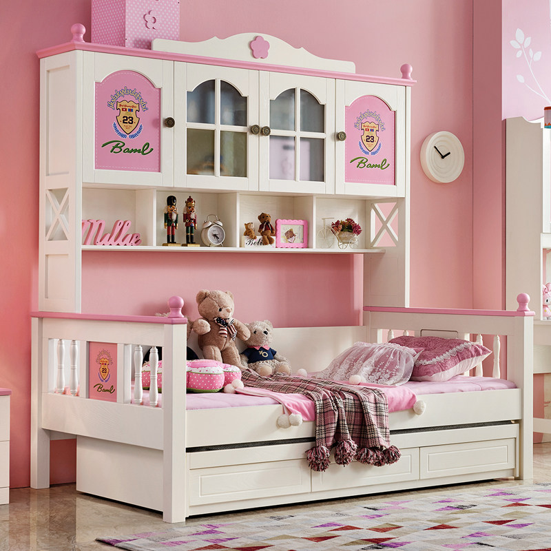 儿童床衣柜一体实木衣柜床女孩公主床多功能储物组合单人床柜一体