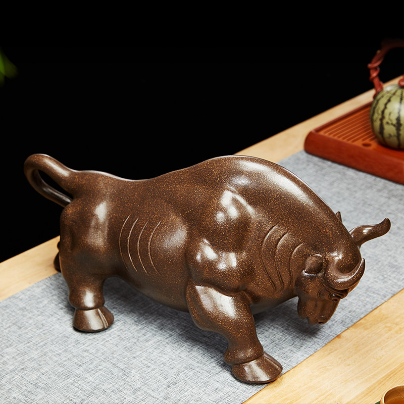 紫砂牛摆件办公室扭转乾坤家居摆设宜兴原矿紫砂匠心手工