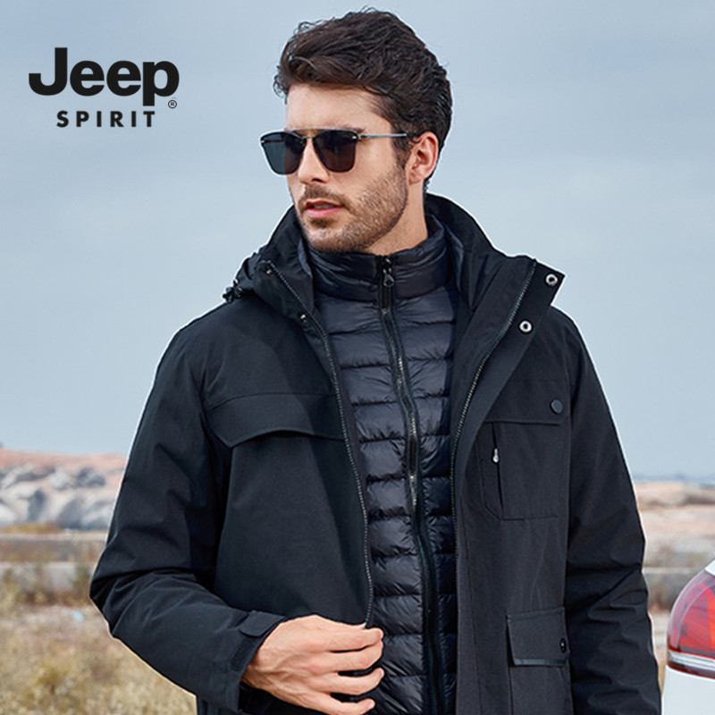 jeep吉普羽绒内胆冲锋衣男冬季户外三合一可拆卸冲锋衣