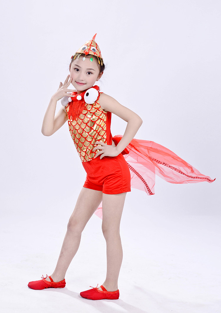 儿童小鱼演出服鱼戏鲤鱼金鱼表演服小金鱼小红鱼 小青蛙动物服装