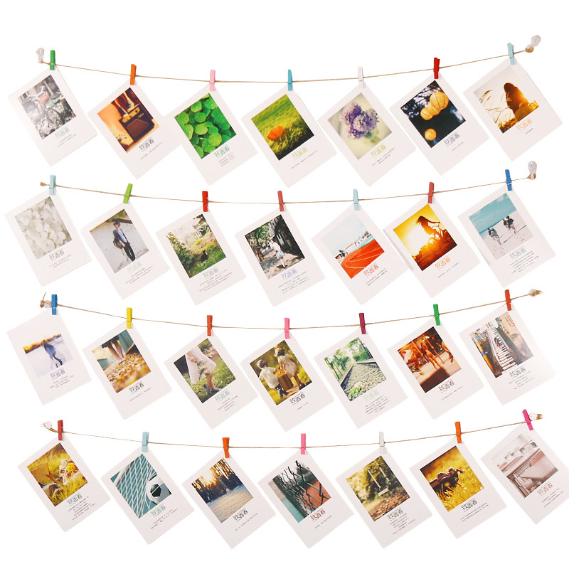 照片墙装饰ins少女墙麻绳夹子挂照片墙夹绳悬挂创意无痕钉相片