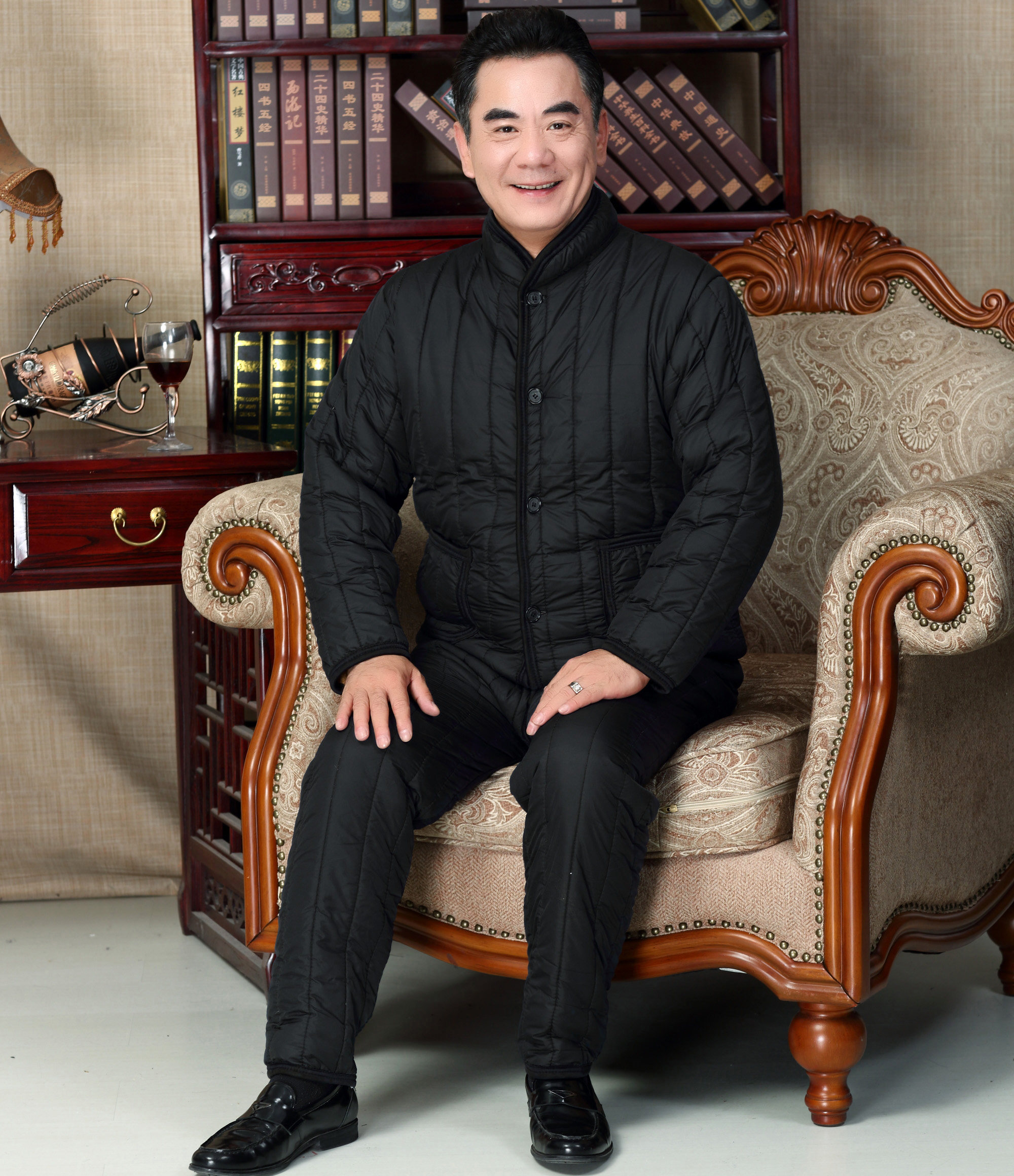 冬装中年男加绒加厚棉衣棉裤中老年人男装保暖棉服爸爸装爷爷套装