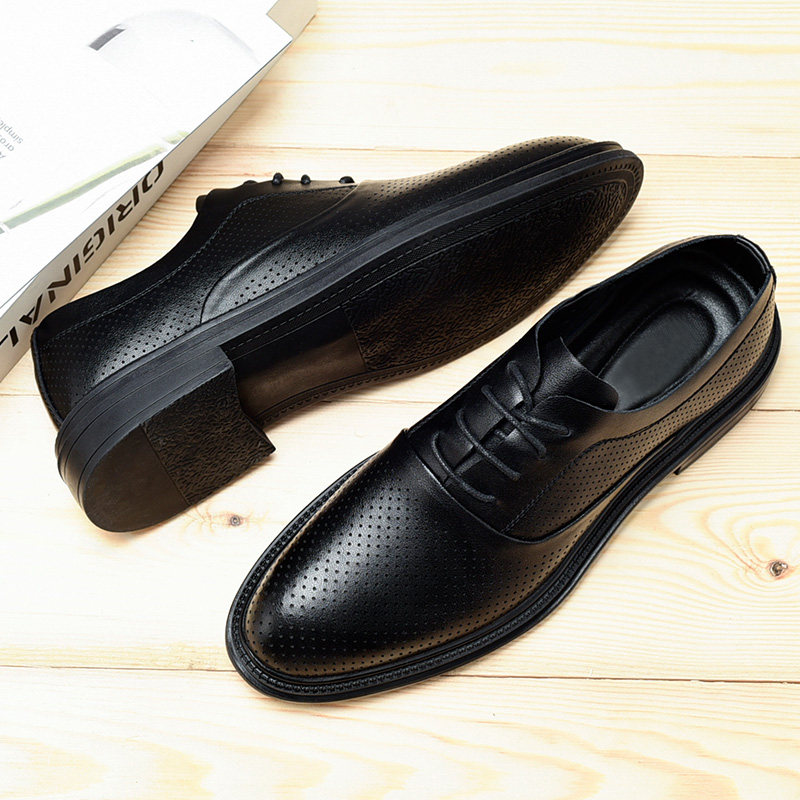 皮鞋男真皮夏季透气商务正装镂空男士休闲黑色薄款软底软面鞋子男