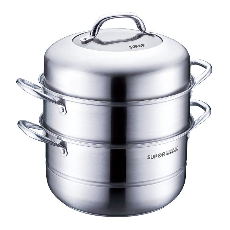 苏泊尔不锈钢蒸锅食品品级三层复底蒸笼家用大号蒸锅