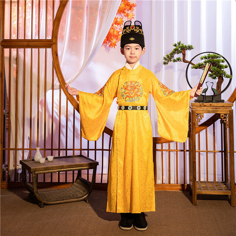 演出服儿童古装男童龙袍汉服明制圆领大明明朝儿童演出服