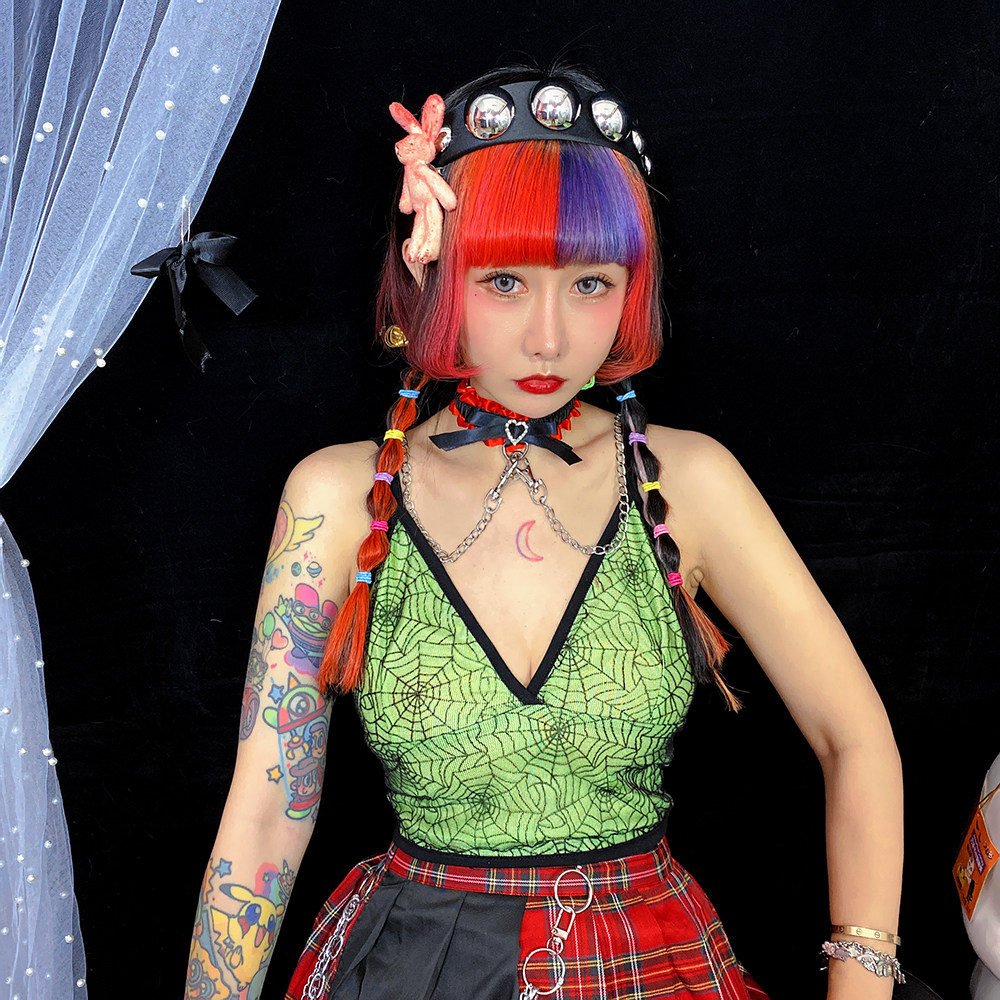 吊带特价独家包邮饭粒家y2k千禧辣妹蜘蛛暗黑背心吊带