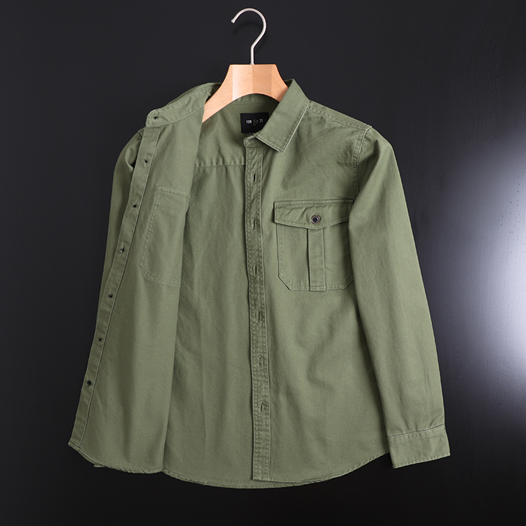 斜纹纱卡 水洗棉 外贸剪标尾货秋季长袖衬衫外套男士工装寸衣