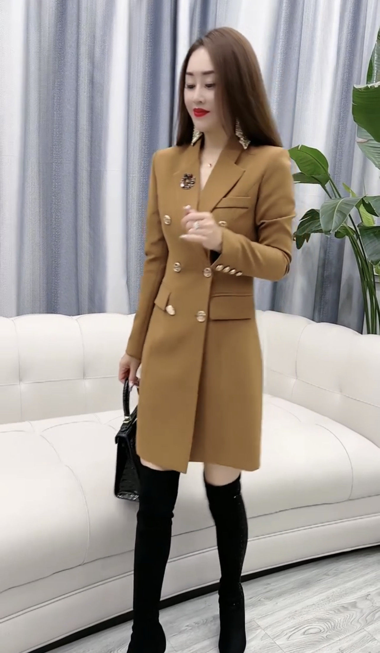 欧货网红爆款西服裙女2022秋季新款翻领收腰双排扣职业西装裙长裙