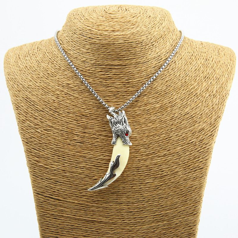 新款狼牙造型项链真品獒牙潮男士吊坠藏银套辟邪骨质狗牙学生饰品