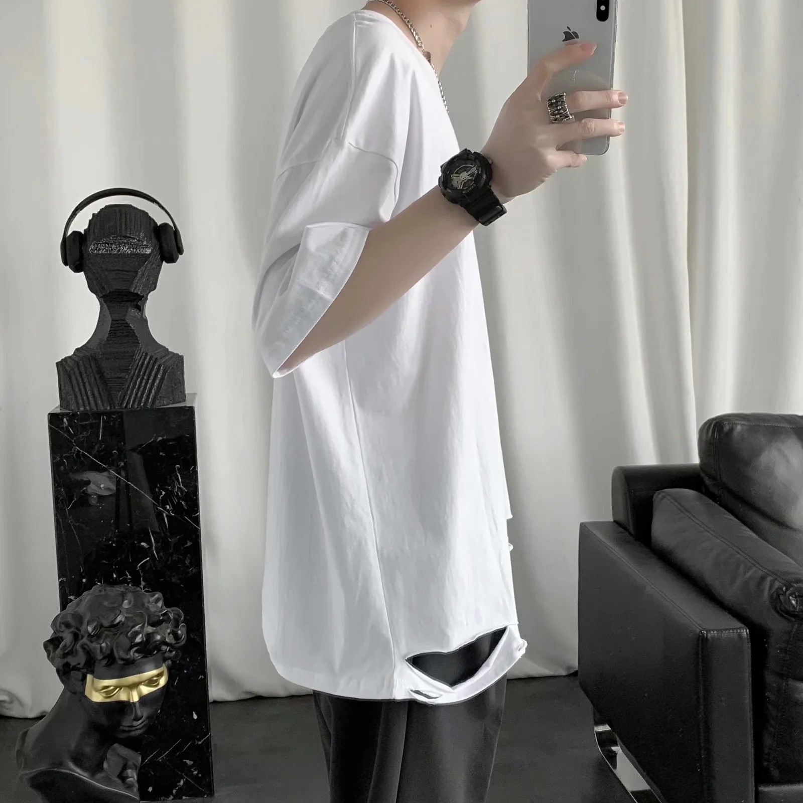 破洞ins文艺体恤白色潮流衣服薄款打底宽松t恤