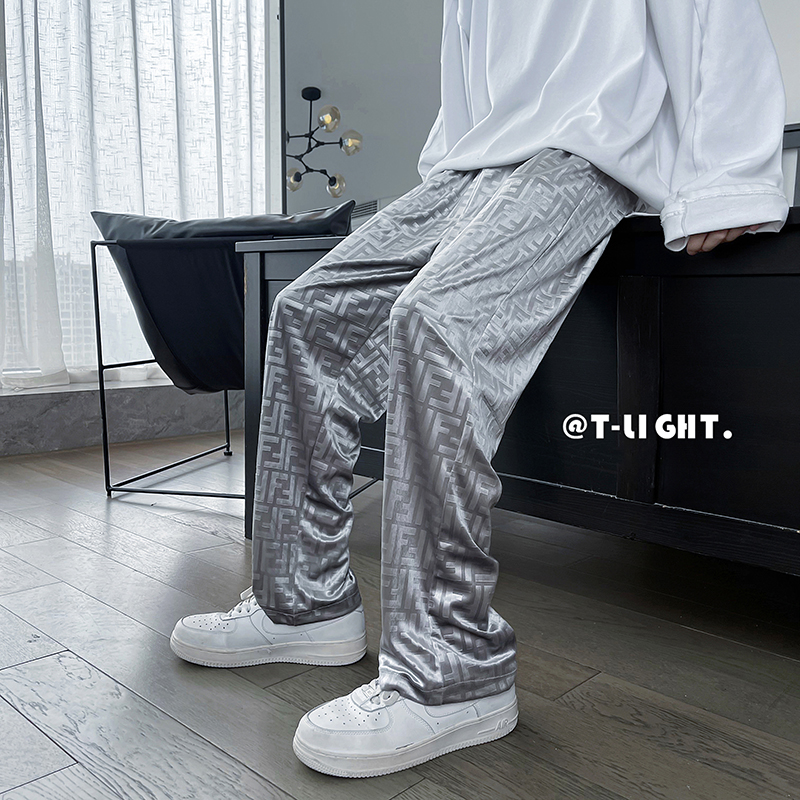 美式oldschool裤子高街ins潮满印阔腿裤男垂感高级感拖地休闲长裤