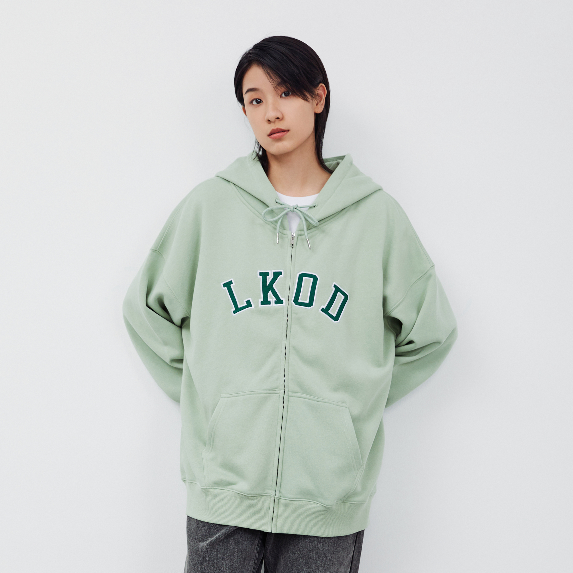 LKSTORE LKOD2021秋冬款贴布字母加绒连帽潮牌情侣款卫衣帽衫外套