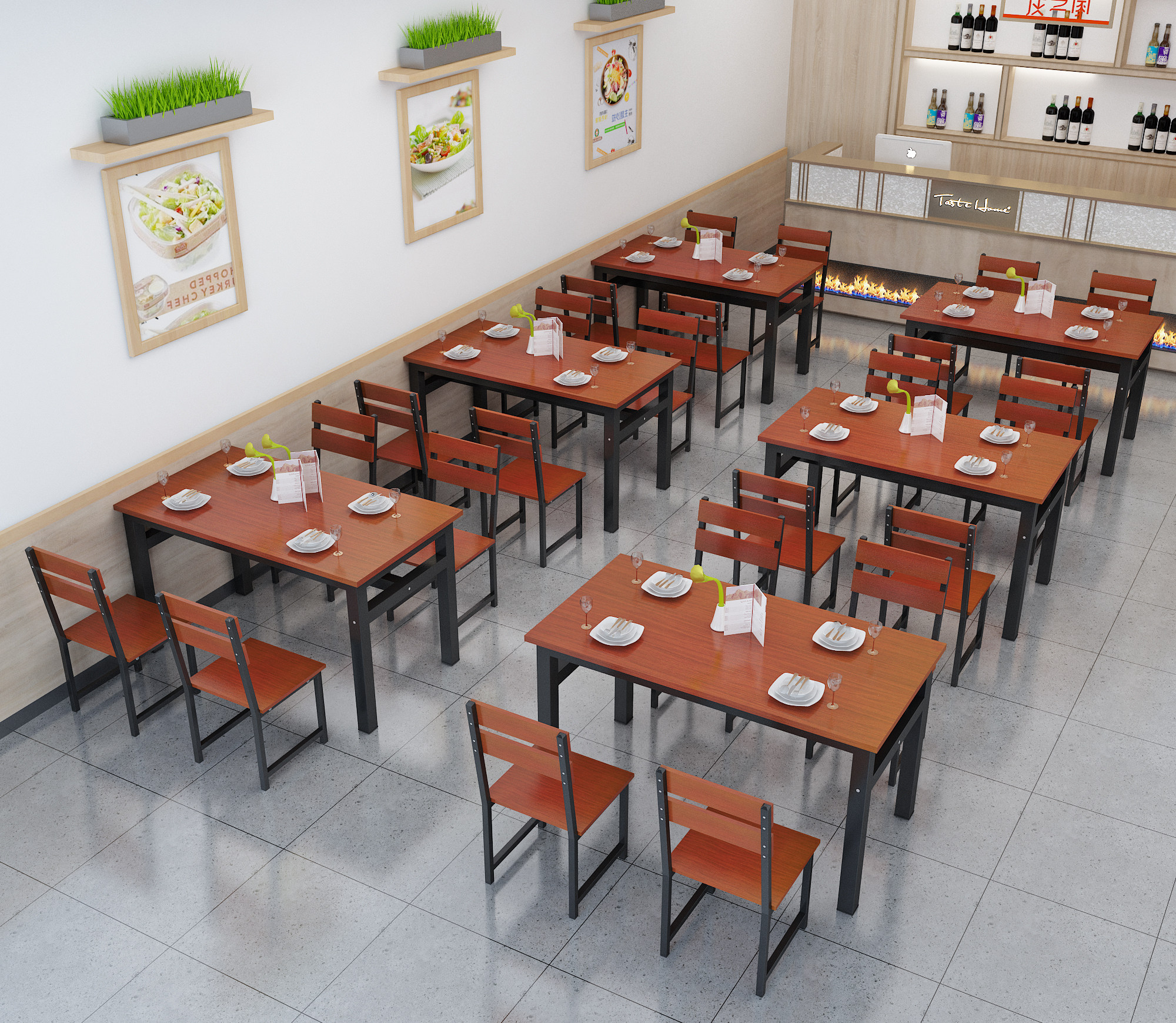 小吃饭店餐桌桌椅组合餐饮面馆商用食堂早餐实木餐桌