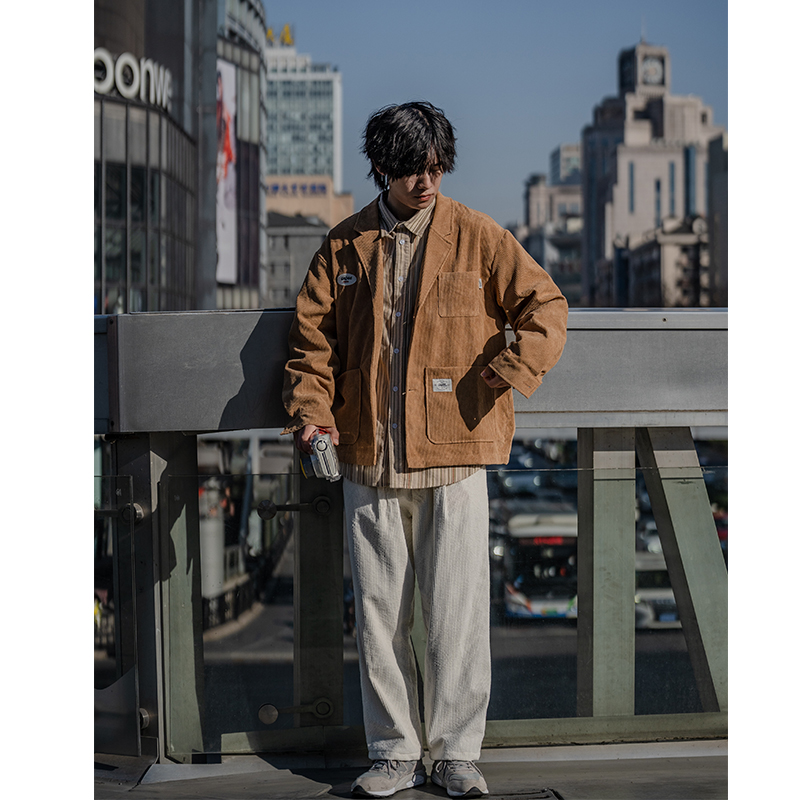 南鹤春秋季日系复古工装灯芯绒男生潮牌休闲2022宽松夹克上衣外套