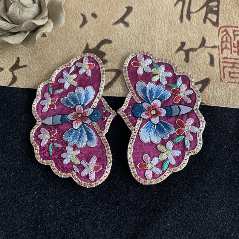 绣片苏绣袖口汉服刺小绣布贴补补丁中国国风布贴