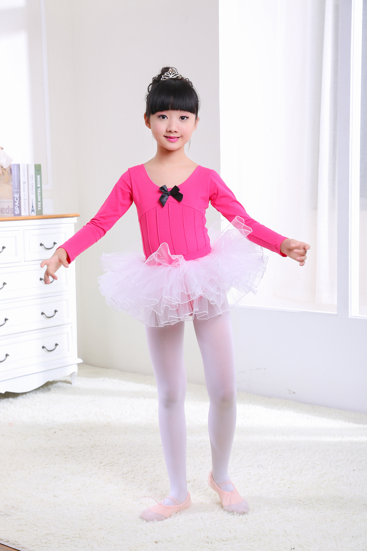 儿童舞蹈服装纯棉秋冬女童芭蕾舞蓬蓬长袖幼儿儿童演出服