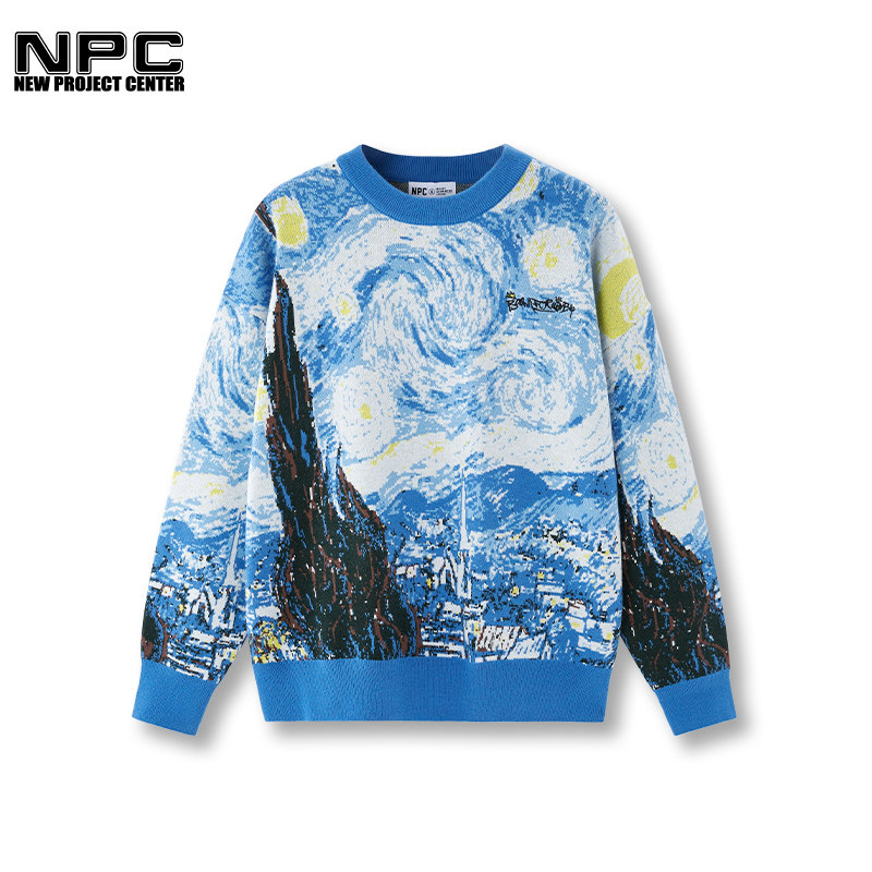 npc潮牌李晨nic男女女同梵高星空联名圆领针织衫