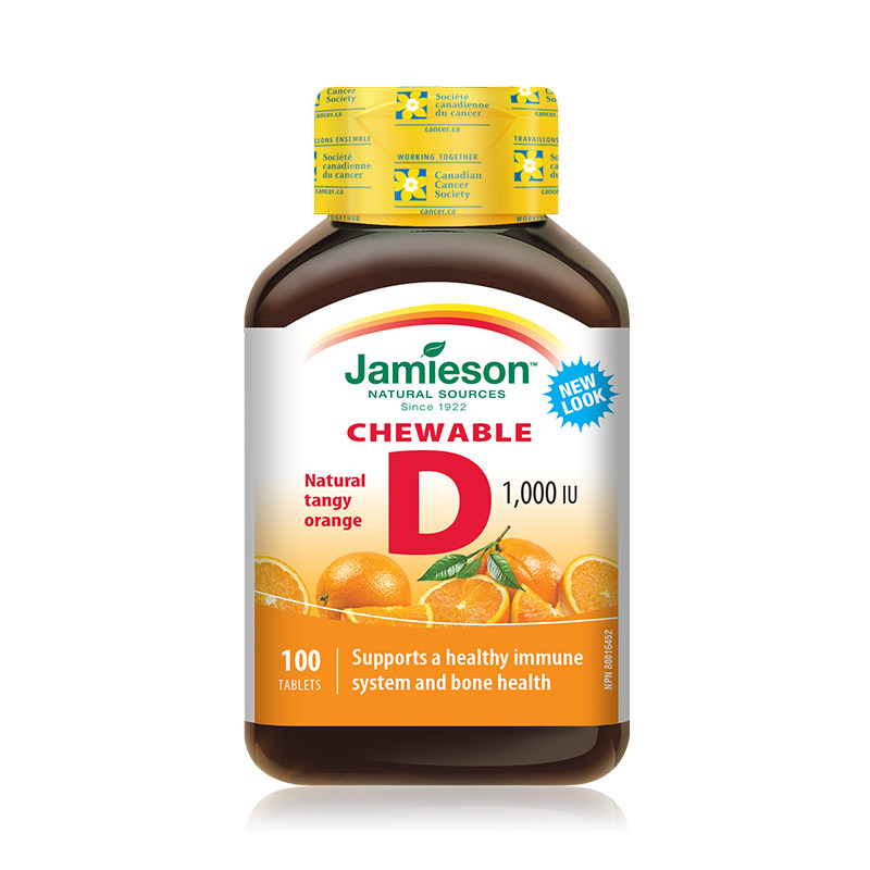 加拿大jamieson健美美生进口维生素d3咀嚼100片甜橙维生素d