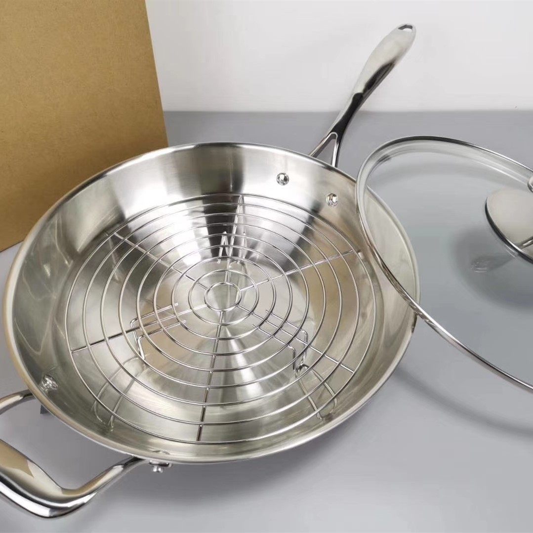 2l精钢连炒锅不锈钢汤锅油烟油锅炒锅