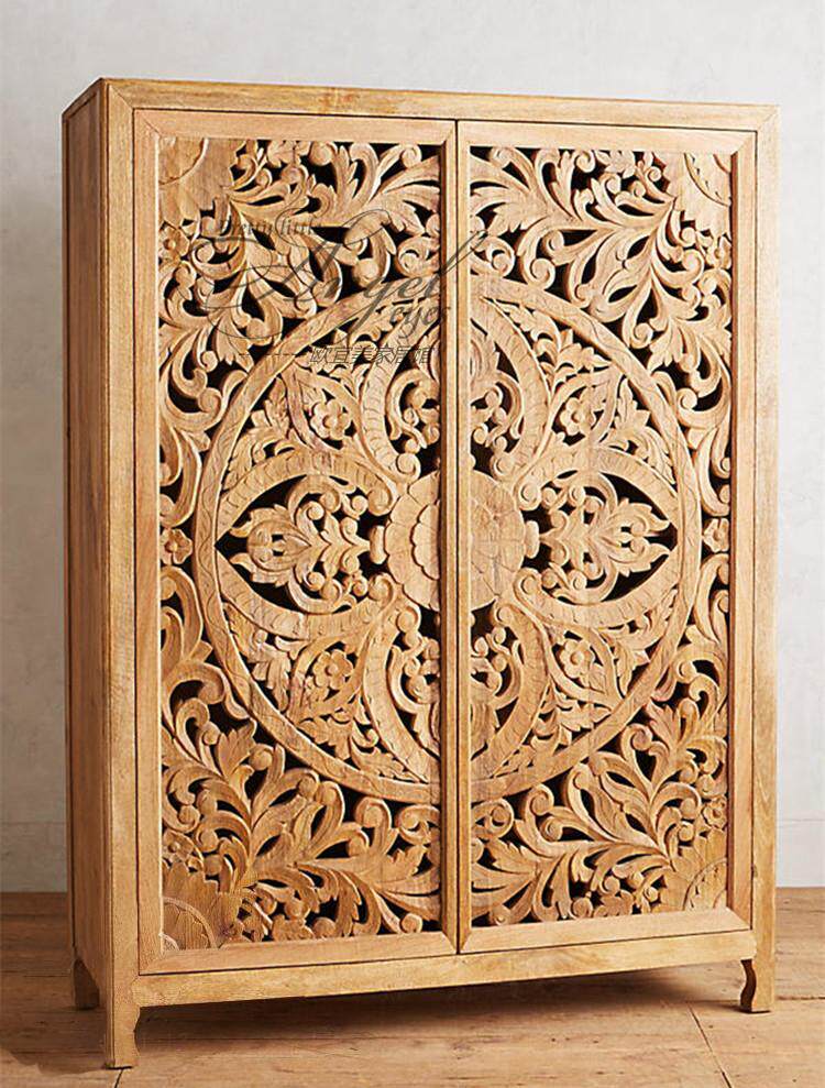 衣柜实木雕花美式法式复古做旧大衣镂空衣柜