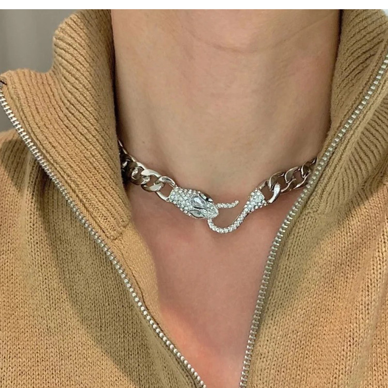 吸金goldcoin古巴灵蛇项链满钻男女同项链